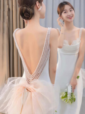 Váy Cưới Hai Dây Ngọc Trai – Suông Tối Giản Thanh Lịch